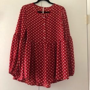Red polka-dot flowy top